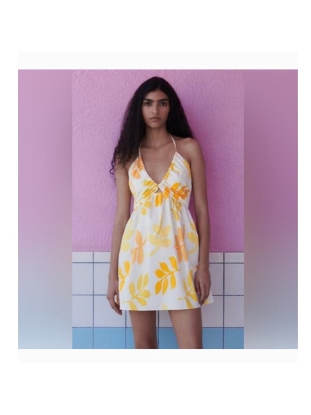 Zara Yellow & Orange Floral Halter Sundress